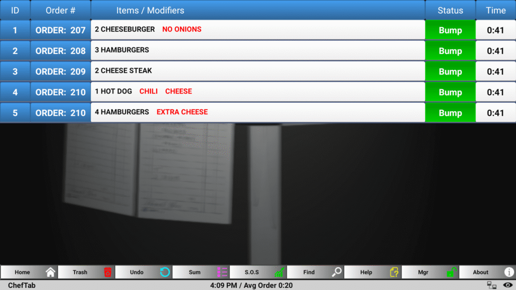 An example of orders through the ChefTab screen