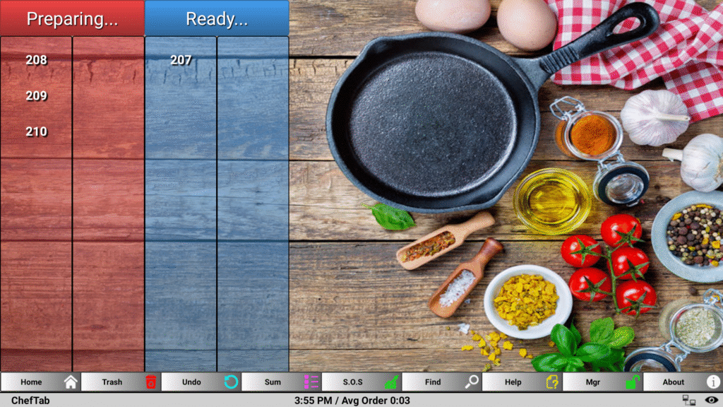 An example of orders through the ChefTab screen