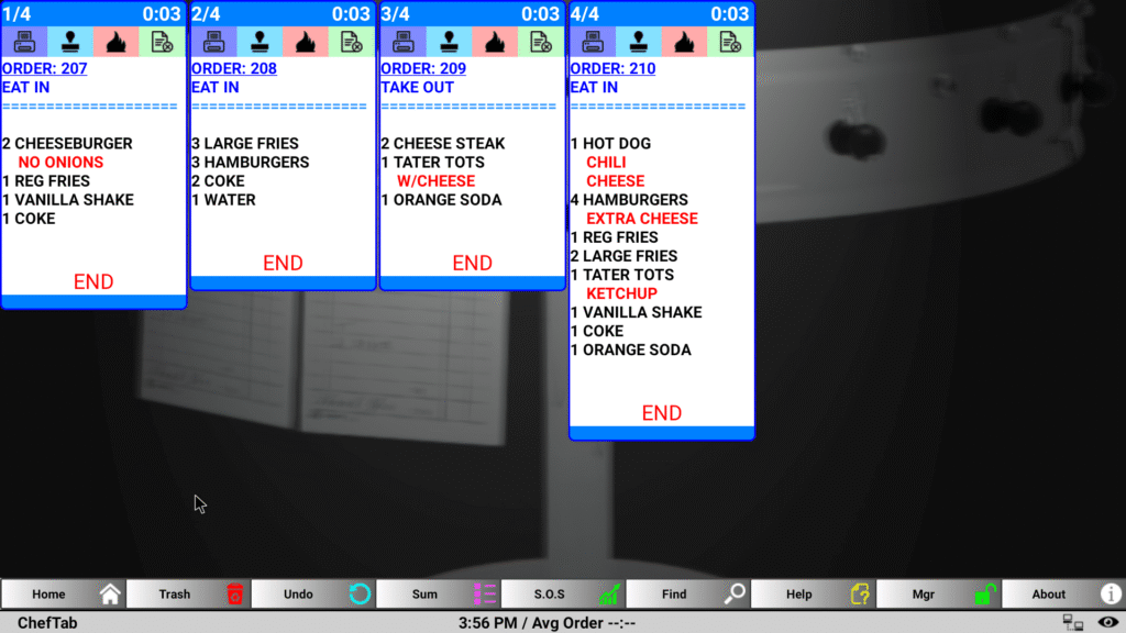 An example of orders through the ChefTab screen